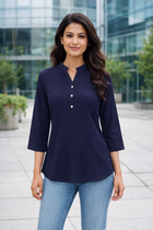 Navy Blue Viscose Regular Fit Tops