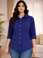 NavyBlue Loose-Fit Over Size Cotton Shirt