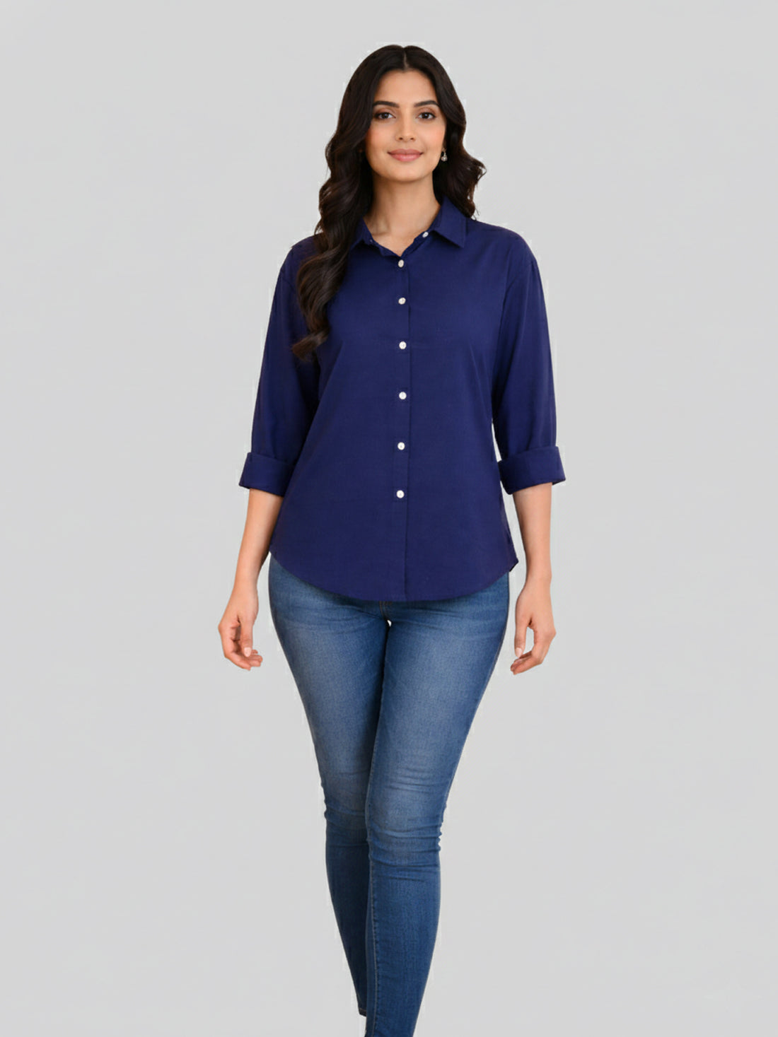 Bundle of 2 NavyBlue & White Loose-Fit Over Size Cotton Shirt