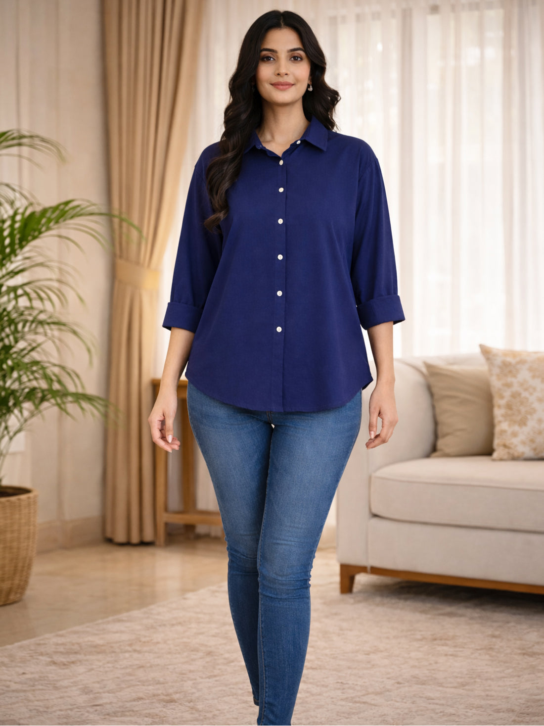 NavyBlue Loose-Fit Over Size Cotton Shirt