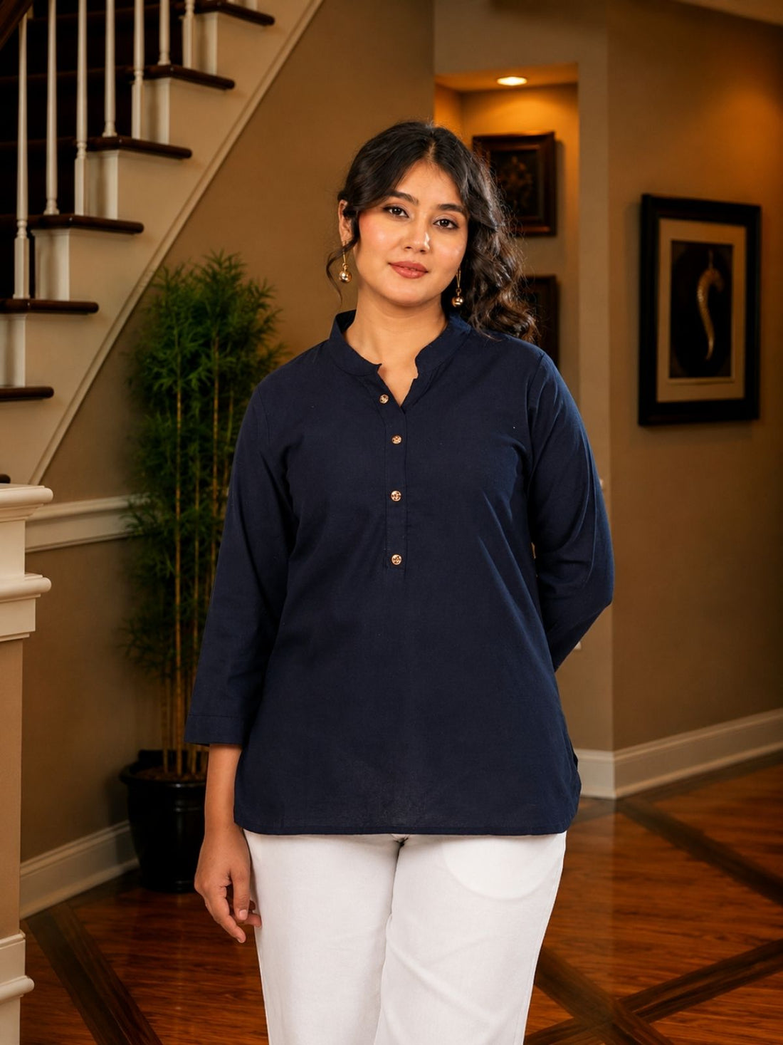 NavyBlue Cotton Comfort Tops