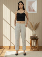 Offwhite Handloom Cotton Round Elastic Trousers