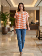 Orange Cotton Checks Shirt