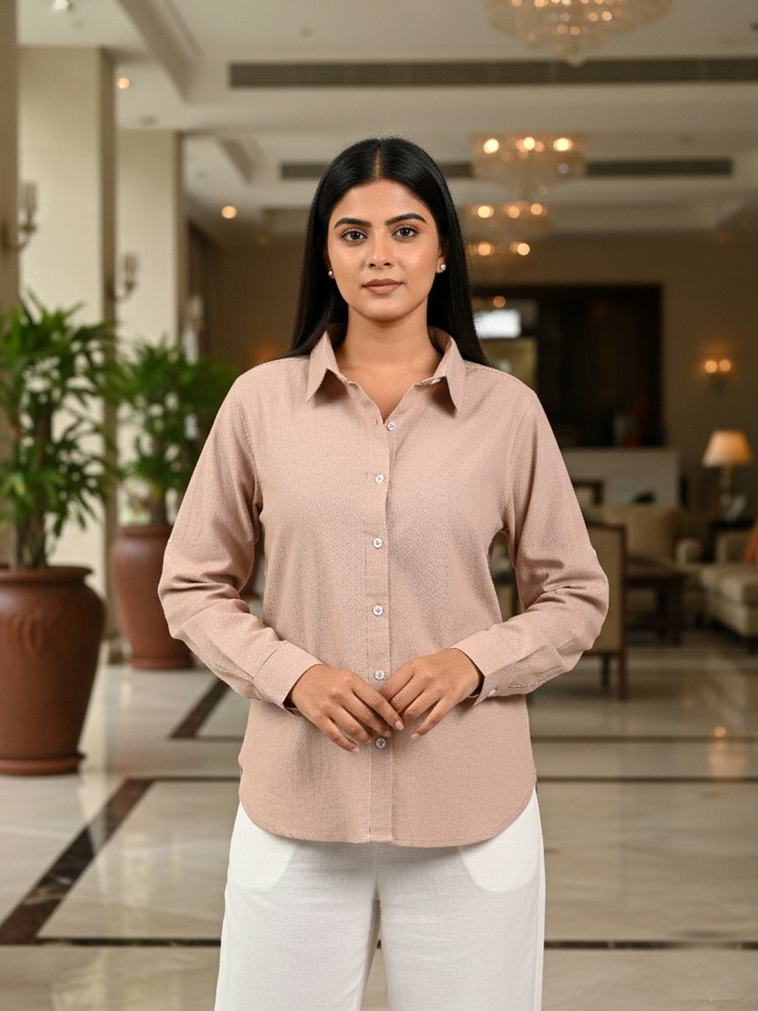 Solid Peach Premium Cotton Shirt