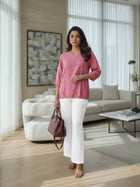 Peach Viscose Elastic Waist Tops
