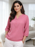Peach Viscose Elastic Waist Tops