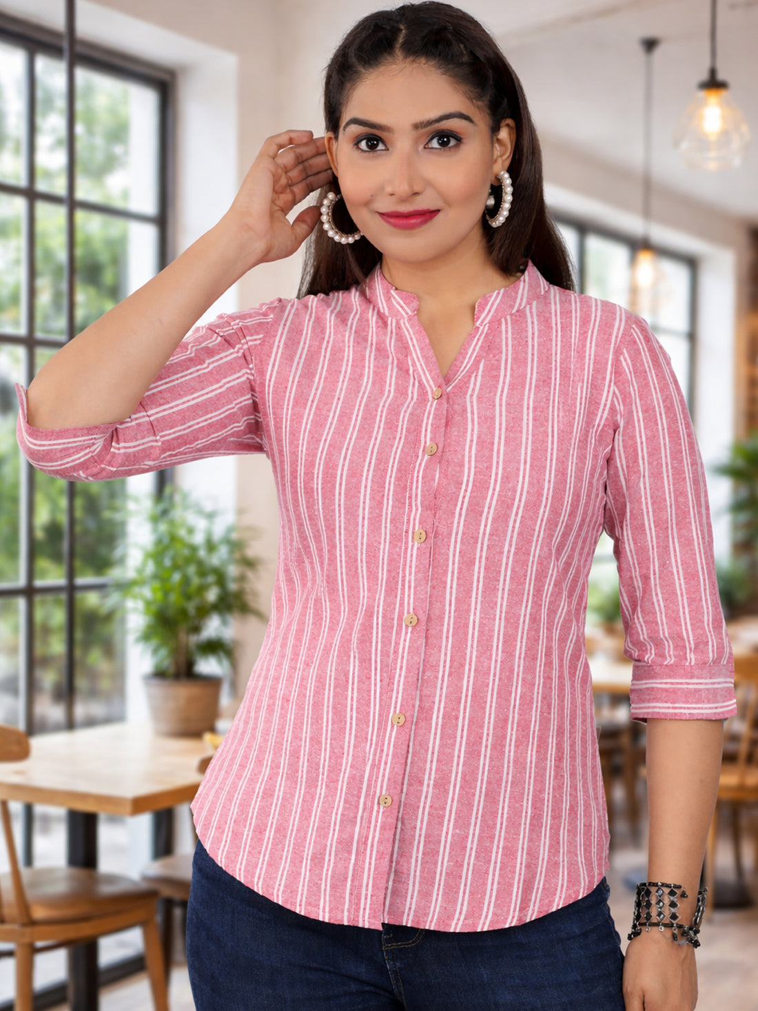 Pink Stripe Mango Line Shirt