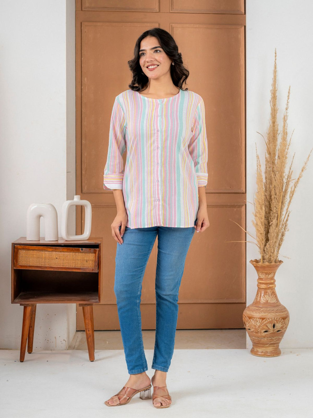Pink Rainbow Stripe Cotton Shirts