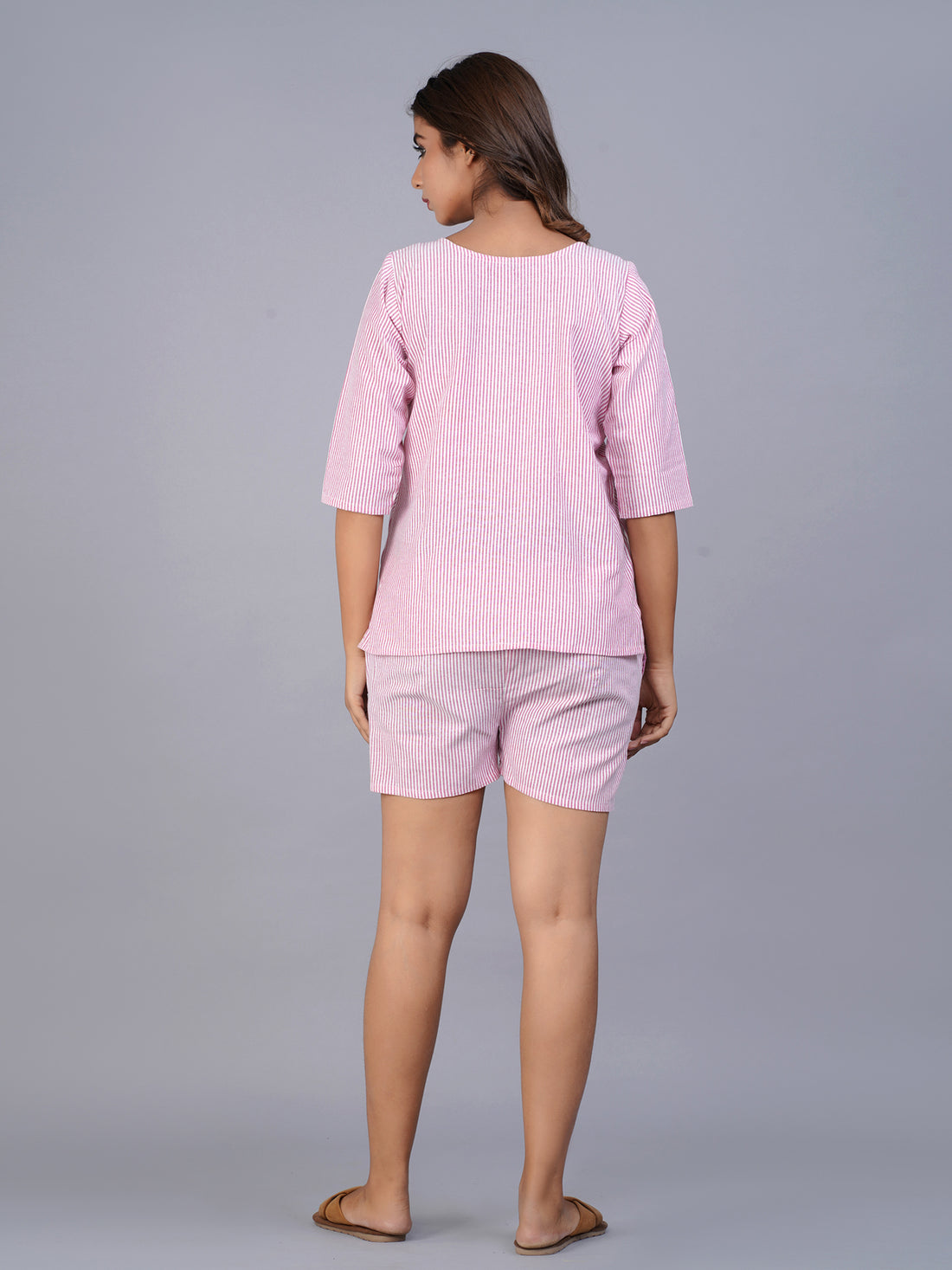 Pink Striped  Top & Short Set