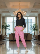 Pink Utility Joggers - Stylish Fit, Multi-Pocket