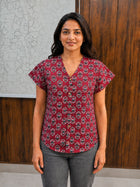 Jaipuri Maroon Printed Cotton Top-010