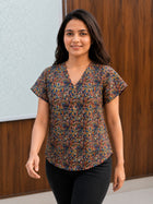 Jaipuri Brown Printed Cotton Top-011