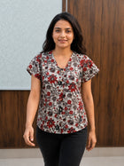Jaipuri offWhite Printed Cotton Top-012