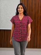 Jaipuri Maroon Printed Cotton Top-013