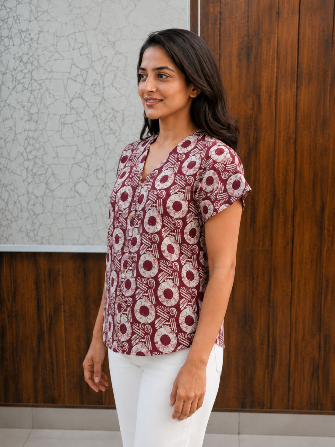Jaipuri Maroon Printed Cotton Top-014
