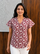Jaipuri Maroon Printed Cotton Top-014