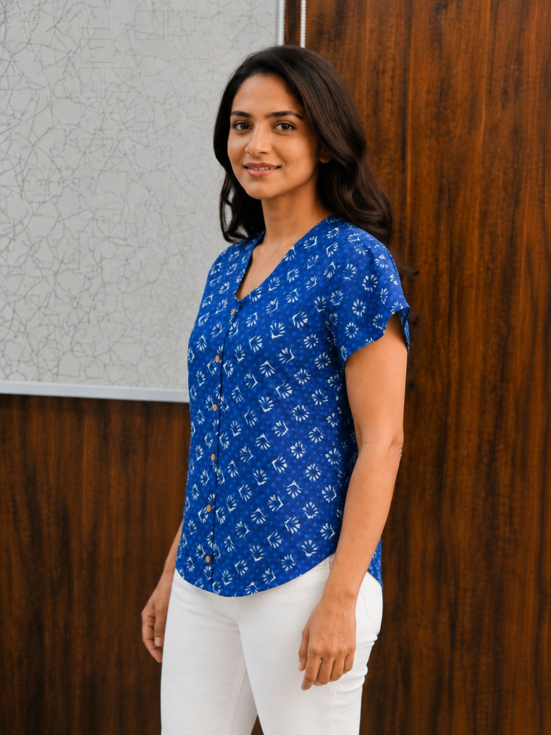 Jaipuri Blue Printed Cotton Top-016