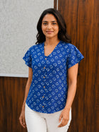 Jaipuri Blue Printed Cotton Top-016