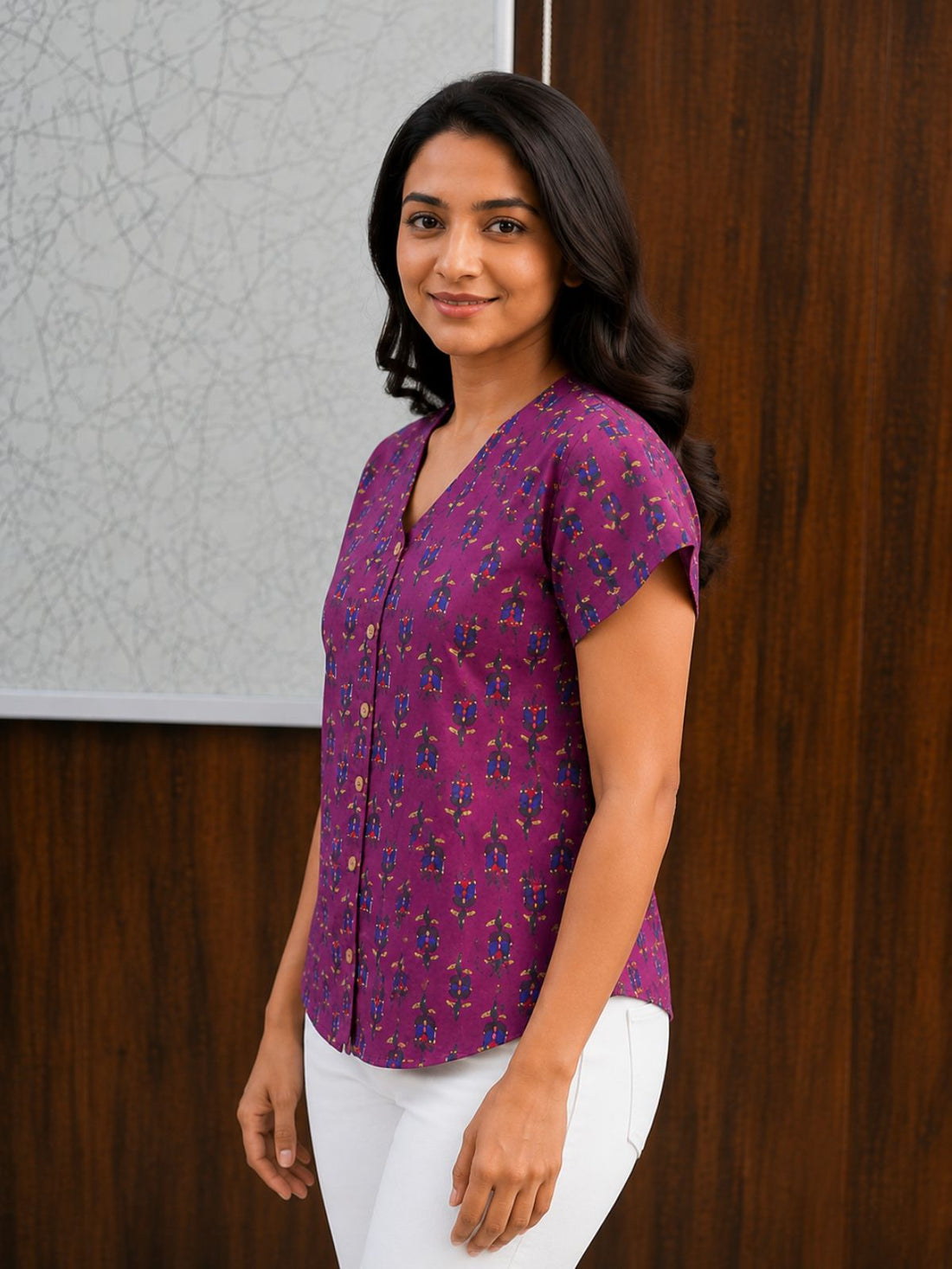 Jaipuri Magenta Printed Cotton Top-017