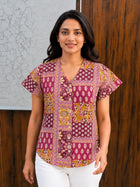 Jaipuri Maroon Printed Cotton Top-019