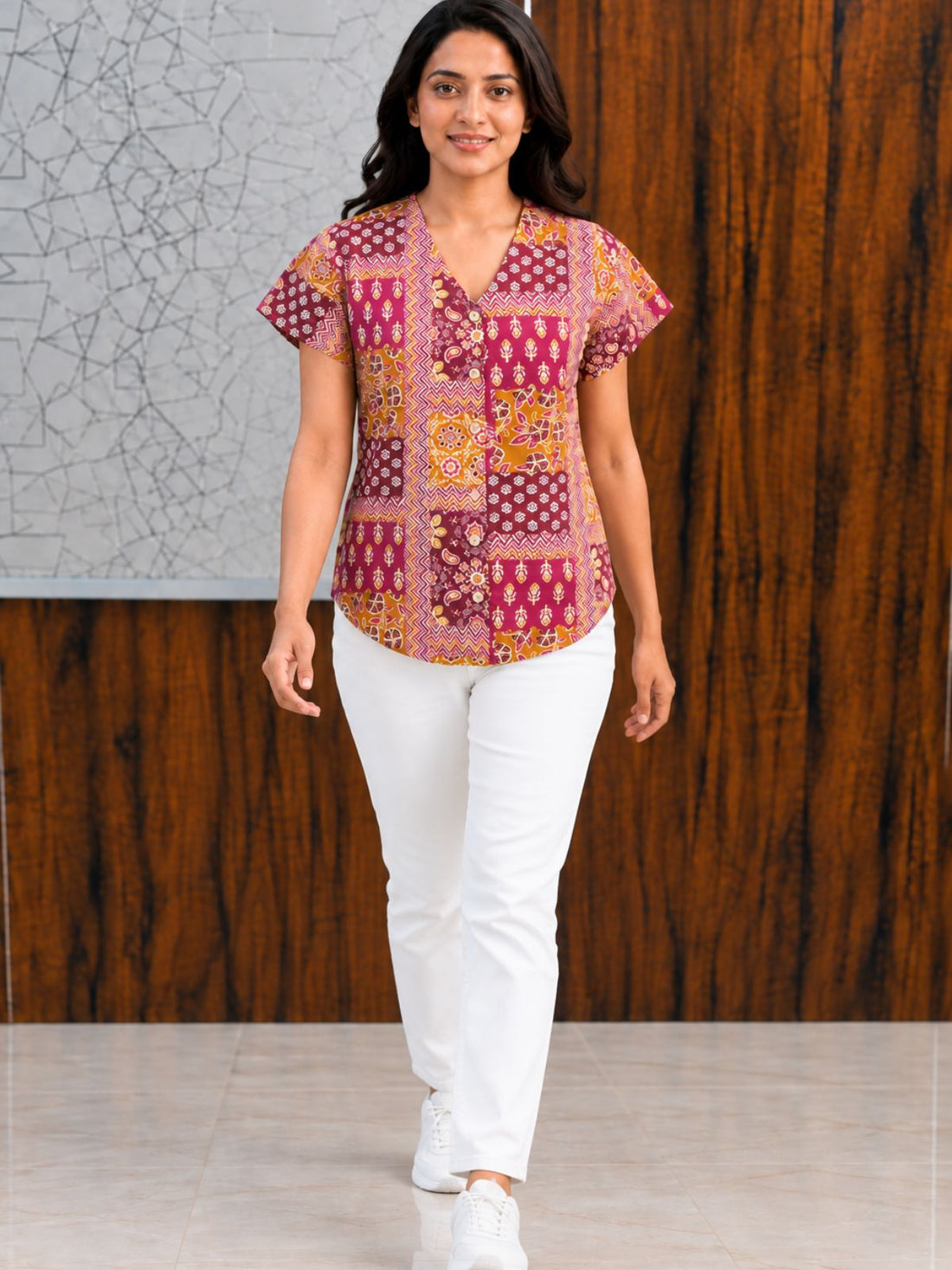Jaipuri Maroon Printed Cotton Top-019