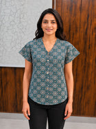 Jaipuri Blue Printed Cotton Top-020