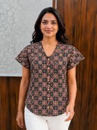 Jaipuri Black Printed Cotton Top-021