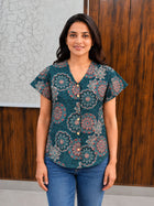 Jaipuri Green Printed Cotton Top-022