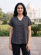 Jaipuri Dark Brown Printed Cotton Top-03