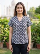 Jaipuri Black & White Printed Cotton Top-04