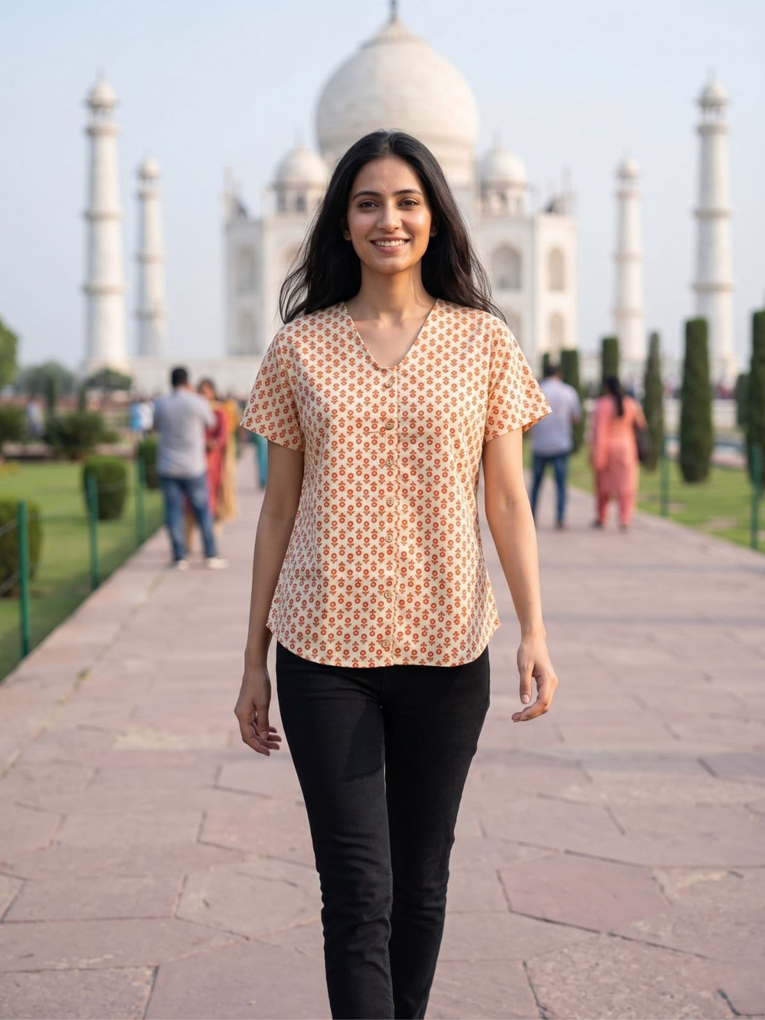 Jaipuri Orange Printed Cotton Top-07