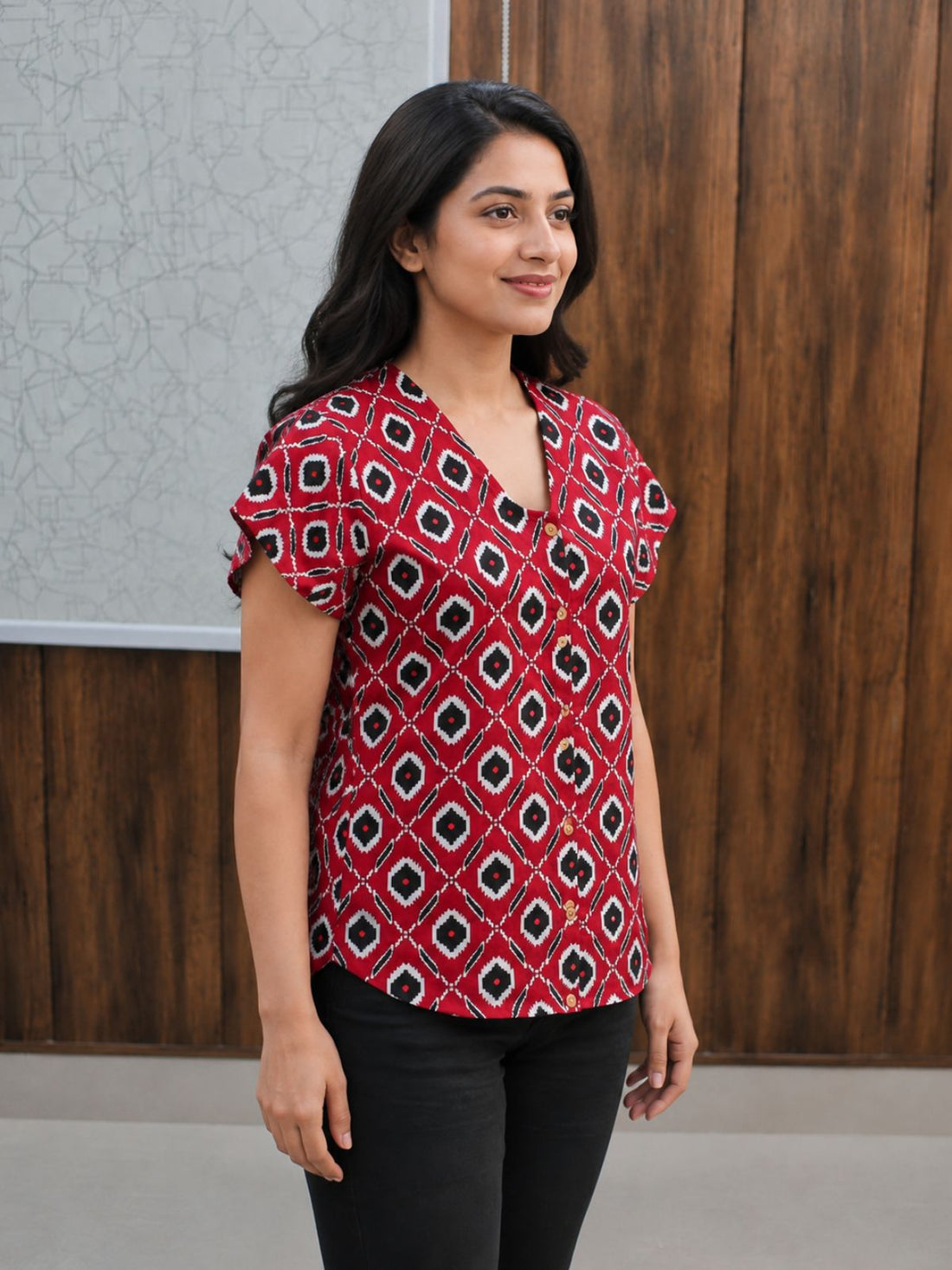 Jaipuri Red Printed Cotton Top-09