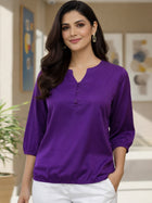 Purple Viscose Elastic Waist Tops