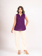 Purple Viscose Gathered Neckline Tops