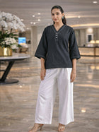 Black Handloom Cotton Anchor Thread Designer Top