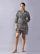Black Block Print Top & Short Set