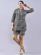 Black Block Print Top & Short Set