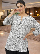 Black Handloom Cotton Tribal Printed Tops