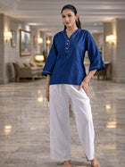 Blue Handloom Cotton Anchor Thread Designer Top