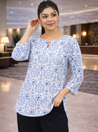 Blue Handloom Cotton Tribal Printed Tops