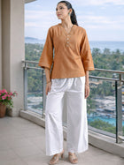 Brick Red Handloom Cotton Anchor Thread Designer Top