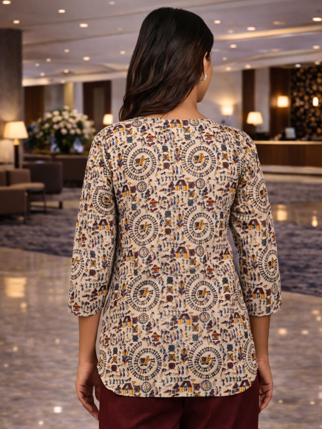 Brown Handloom Cotton Multi Printed Tops
