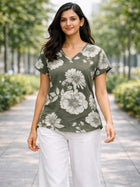 Cream Airy Linen Cotton Floral Everyday Wear Top