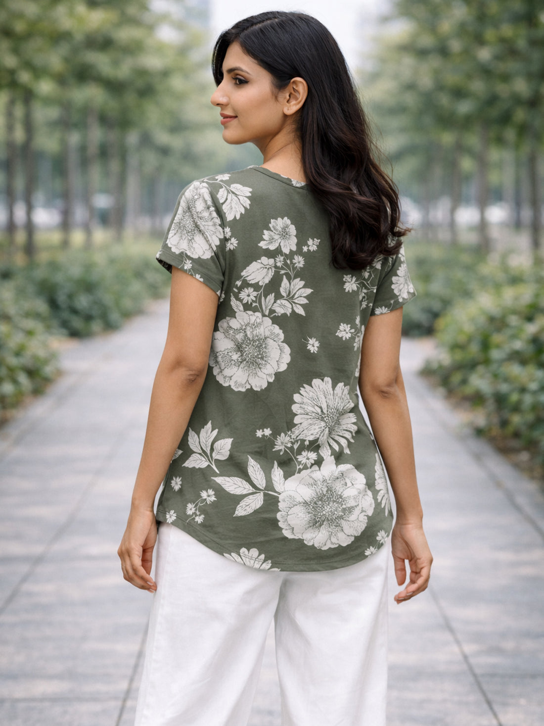 Cream Airy Linen Cotton Floral Everyday Wear Top