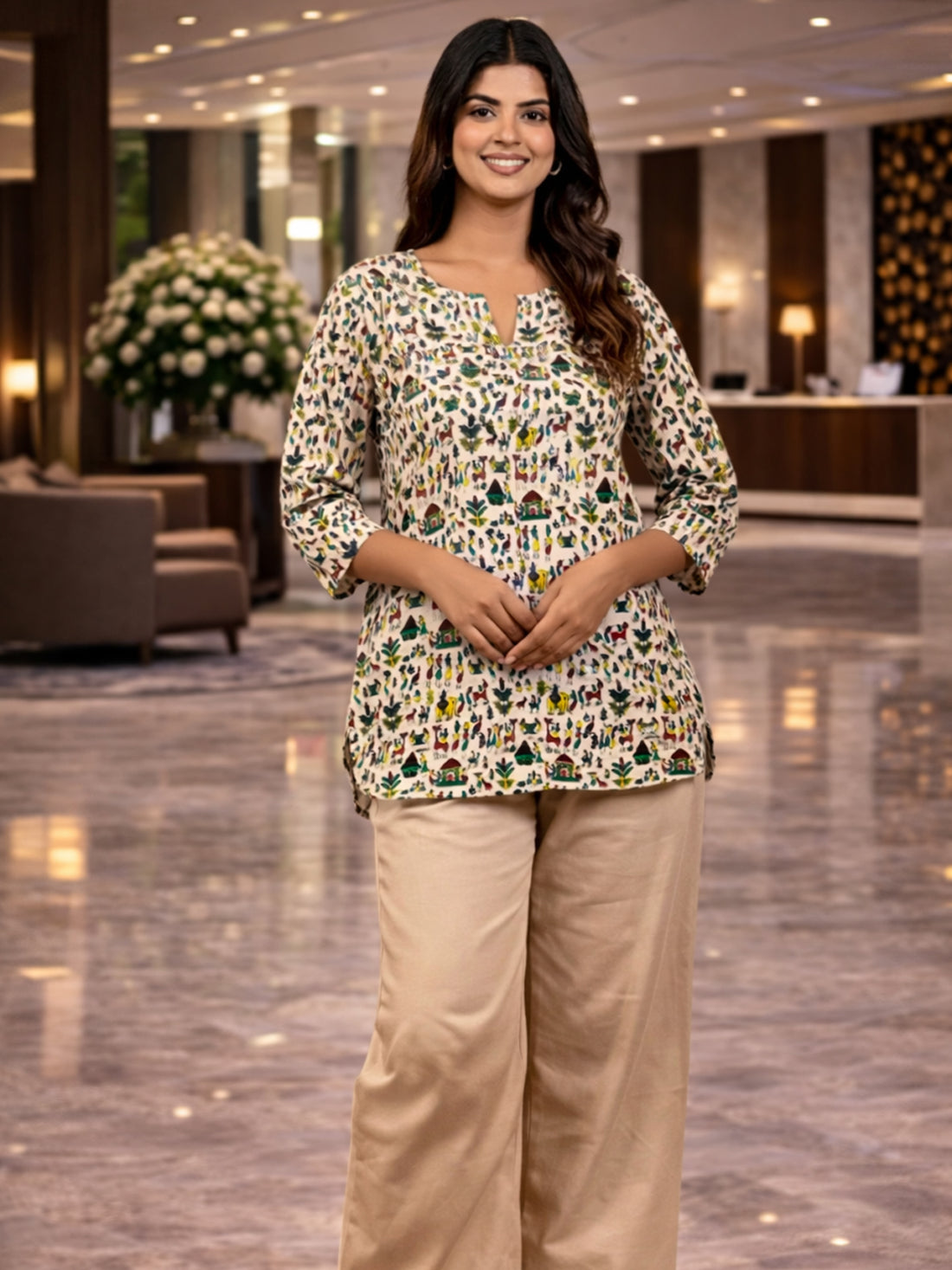 Green Handloom Cotton Multi Printed Tops