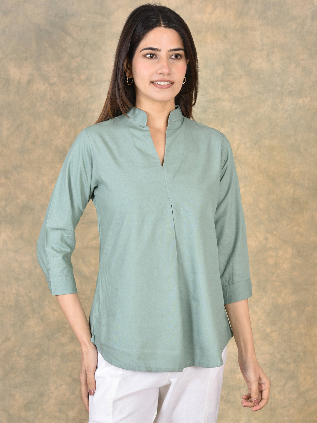 Elegant Green Viscose Pleated Top