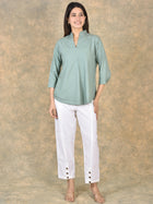 Elegant Green Viscose Pleated Top