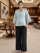 Ice Blue Handloom Cotton Anchor Thread Designer Top