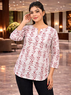 Maroon Handloom Cotton Leaf Printed Tops