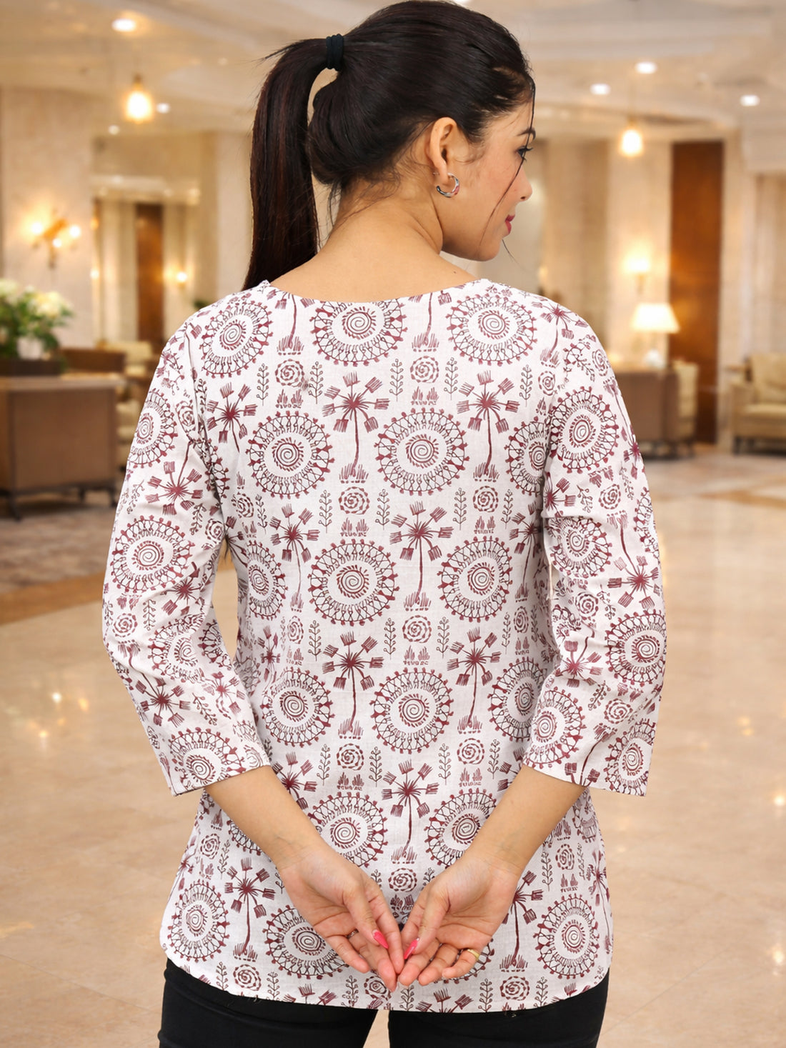 Maroon Handloom Cotton Tribal Printed Tops